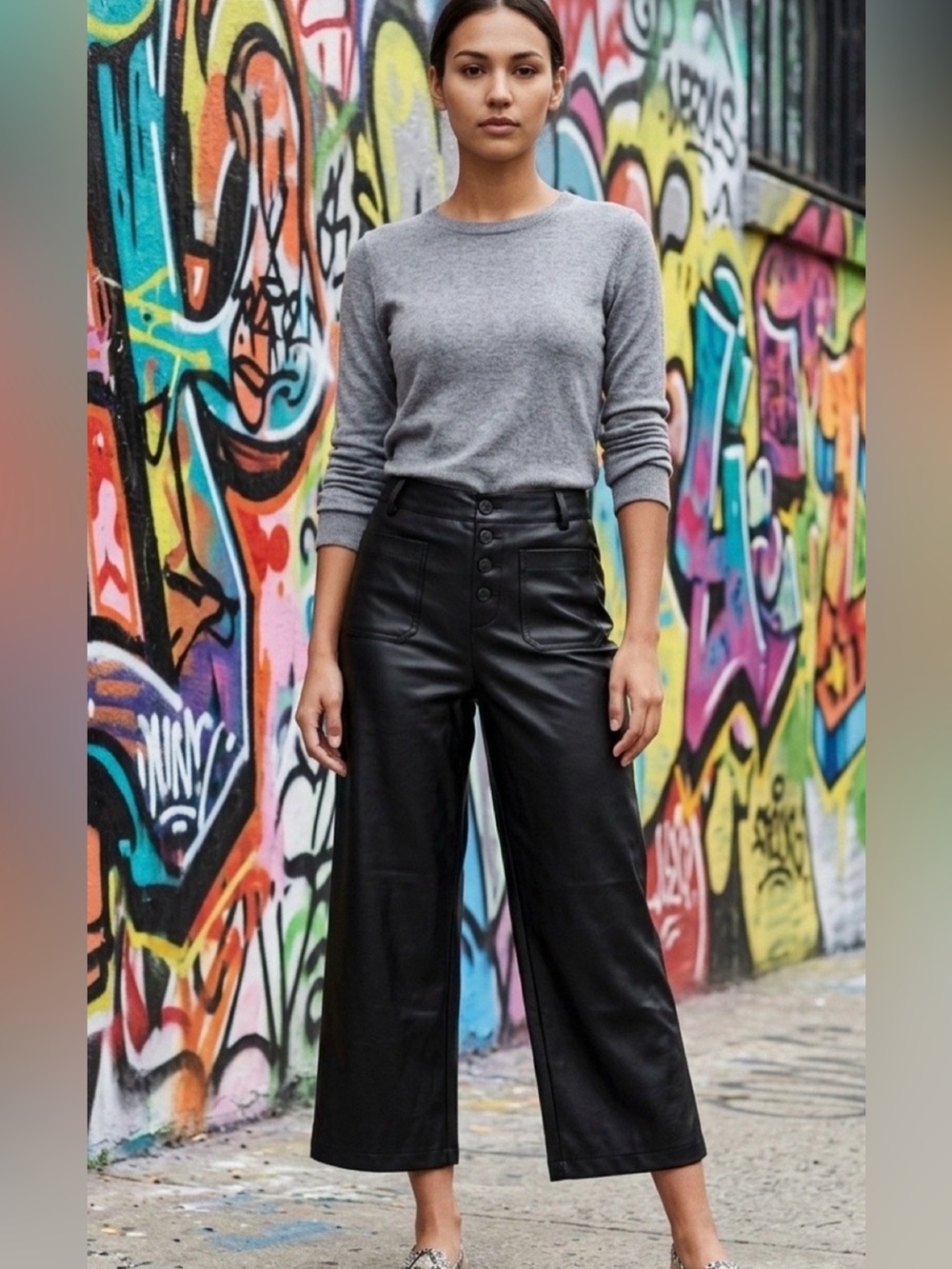 a New Day Faux Leather Culotte Pants Cropped Wide Leg High Rise NWT 6